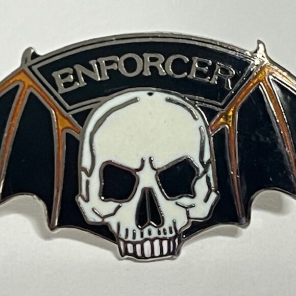 VTG Black White Enforcer Skull Bat Wings Lapel Jacket Hat Pin Collectible - Picture 3 of 9